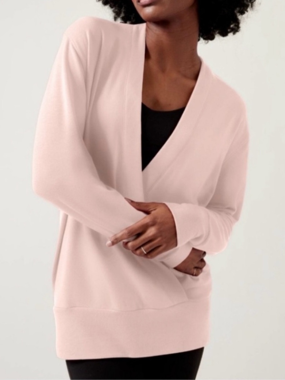 Athleta Purana V-Neck Wrap Sweatshirt Pink